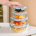 Nestro Airtight Food Storage Square Container Set Of 4 Green S 300ml M 500ml L 800ml XL 1200ml Nestasia
