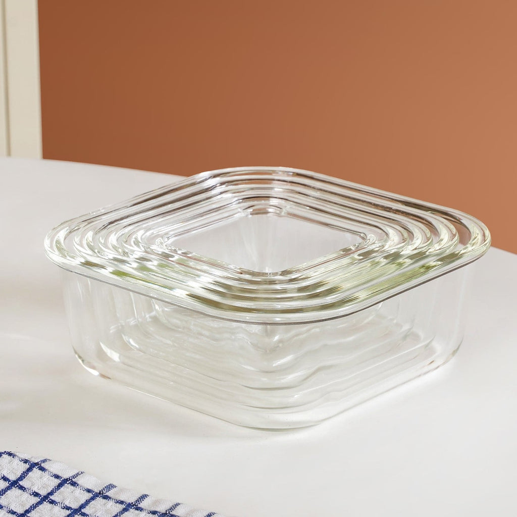 Nestro Airtight Food Storage Square Container Set Of 4 Green S 300ml M 500ml L 800ml XL 1200ml Nestasia