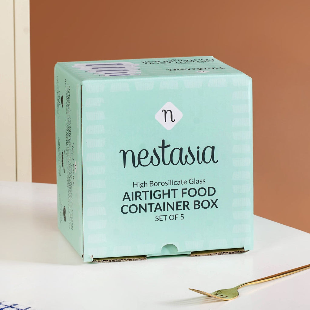 Nestro Airtight Food Storage Square Container Set Of 4 Green S 300ml M 500ml L 800ml XL 1200ml Nestasia