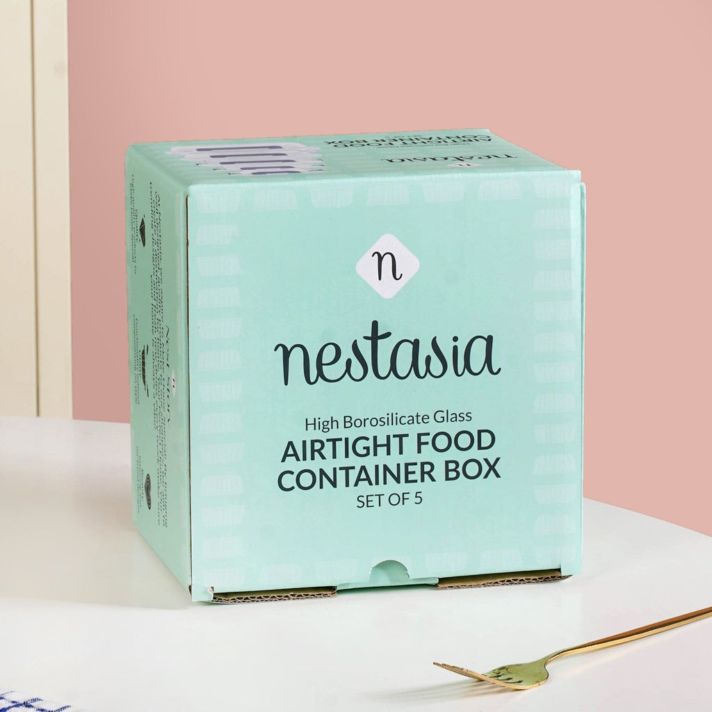 Nestro Airtight Food Storage Square Container Set Of 5 Blue XS 160 S 300 M 500 L 800 XL 1200 Nestasia