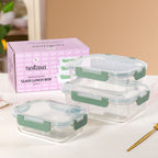 Nestro Leakproof Rectangular Food Storage Box Set Of 3 Green S 600ml M 1000ml L 1500ml Nestasia
