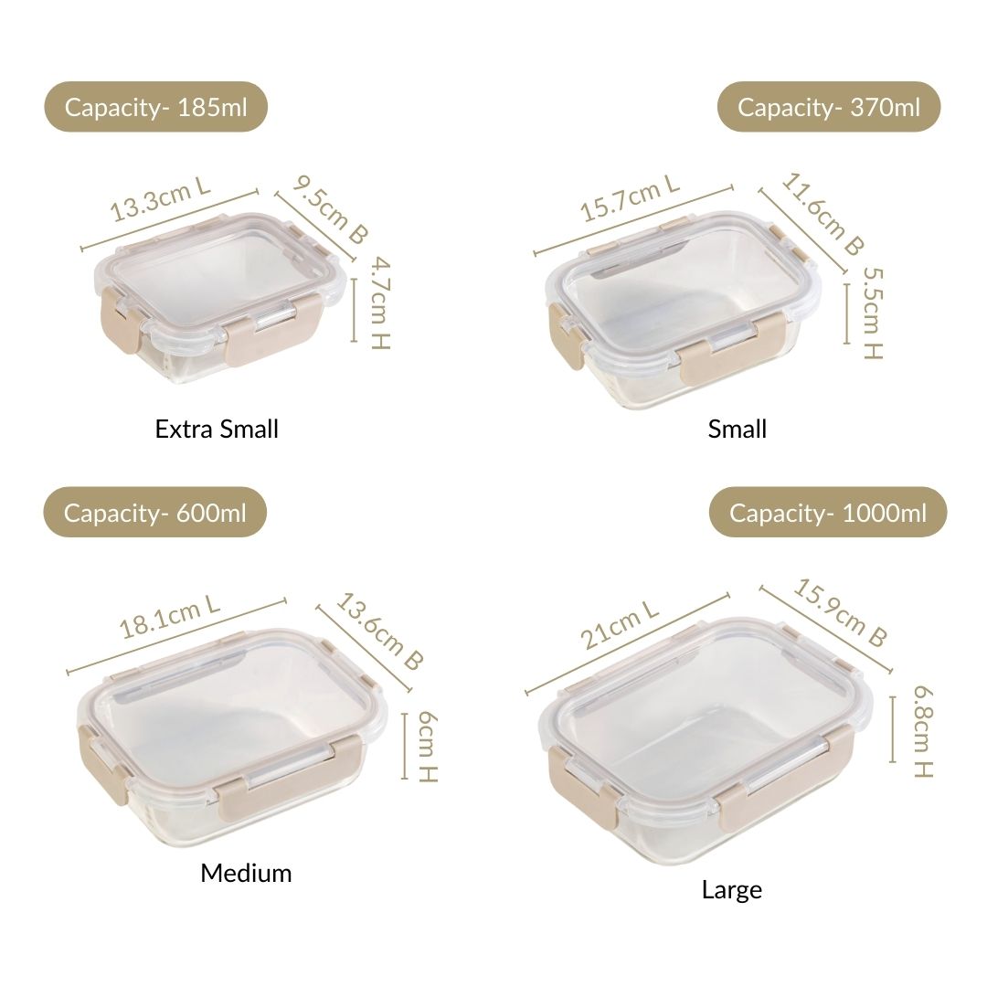 Nestro Leakproof Stackable Food Storage Lunch Box Set Of 4 Beige S 185ml M 370ml L 600ml XL 1000ml Nestasia