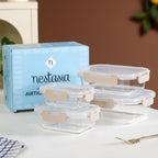 Nestro Leakproof Stackable Food Storage Lunch Box Set Of 4 Beige S 185ml M 370ml L 600ml XL 1000ml Nestasia