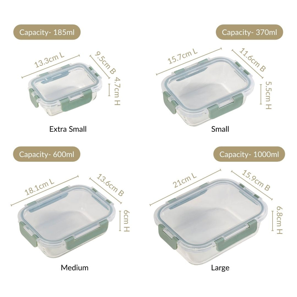 Nestro Leakproof Stackable Food Storage Lunch Box Set Of 4 Green S 185ml M 370ml L 600ml XL 1000ml Nestasia