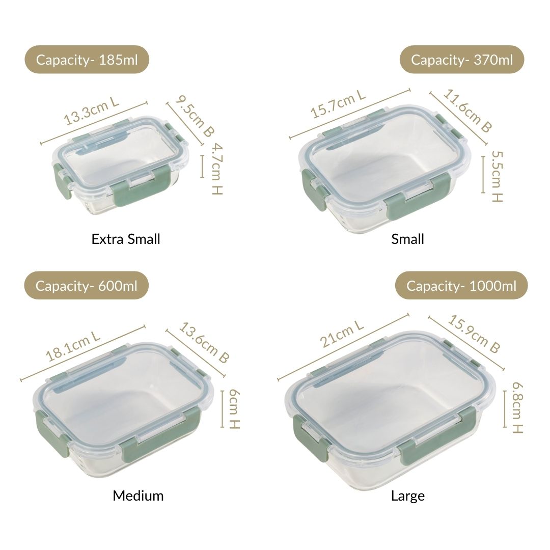 Nestro Leakproof Stackable Food Storage Lunch Box Set Of 4 Green S 185ml M 370ml L 600ml XL 1000ml Nestasia