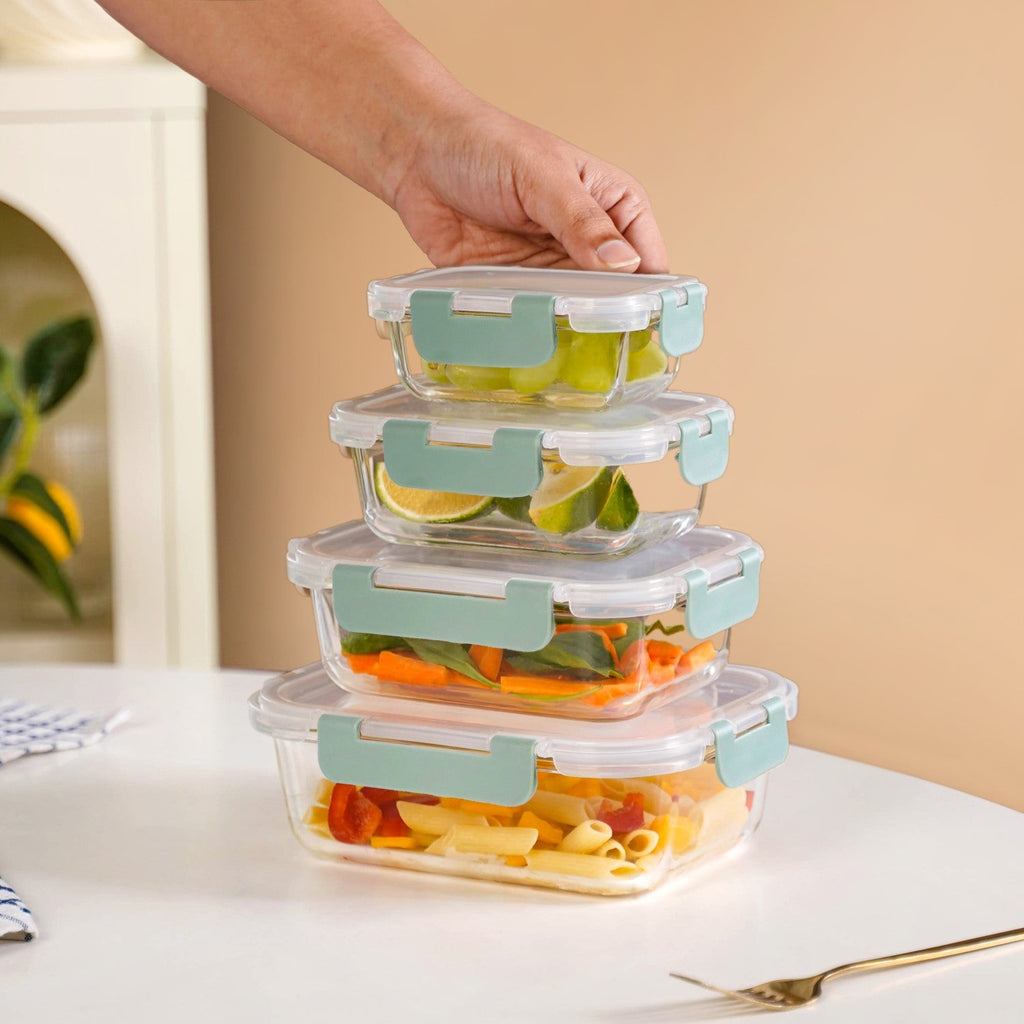 Nestro Leakproof Stackable Food Storage Lunch Box Set Of 4 Green S 185ml M 370ml L 600ml XL 1000ml Nestasia