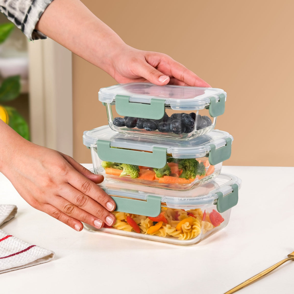Nestro Lunch Box Set Of 3 Green S 370ml M 600ml L 1000ml Nestasia