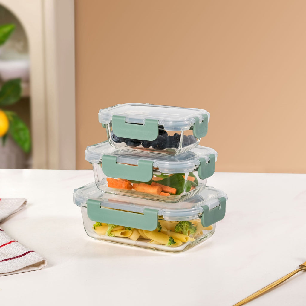Nestro Microwave Safe Airtight Storage Box Set Of 3 Green S 185ml M 370ml L 600ml Nestasia