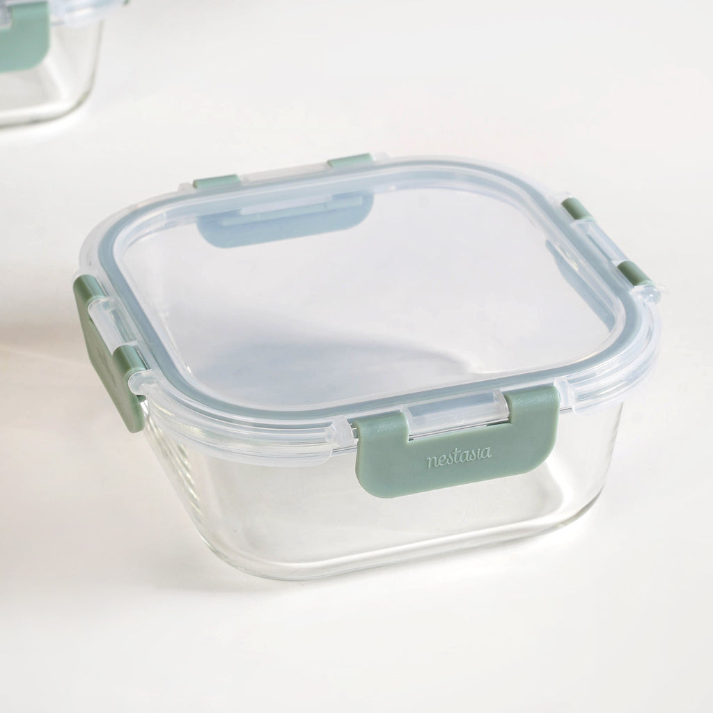 Nestro Airtight Clip Lock Containers Set Of 4 Square Sage Green 160ml 300ml 500ml 800ml Nestasia
