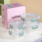 Nestro Airtight Clip Lock Containers Set Of 4 Square Sage Green 160ml 300ml 500ml 800ml Nestasia
