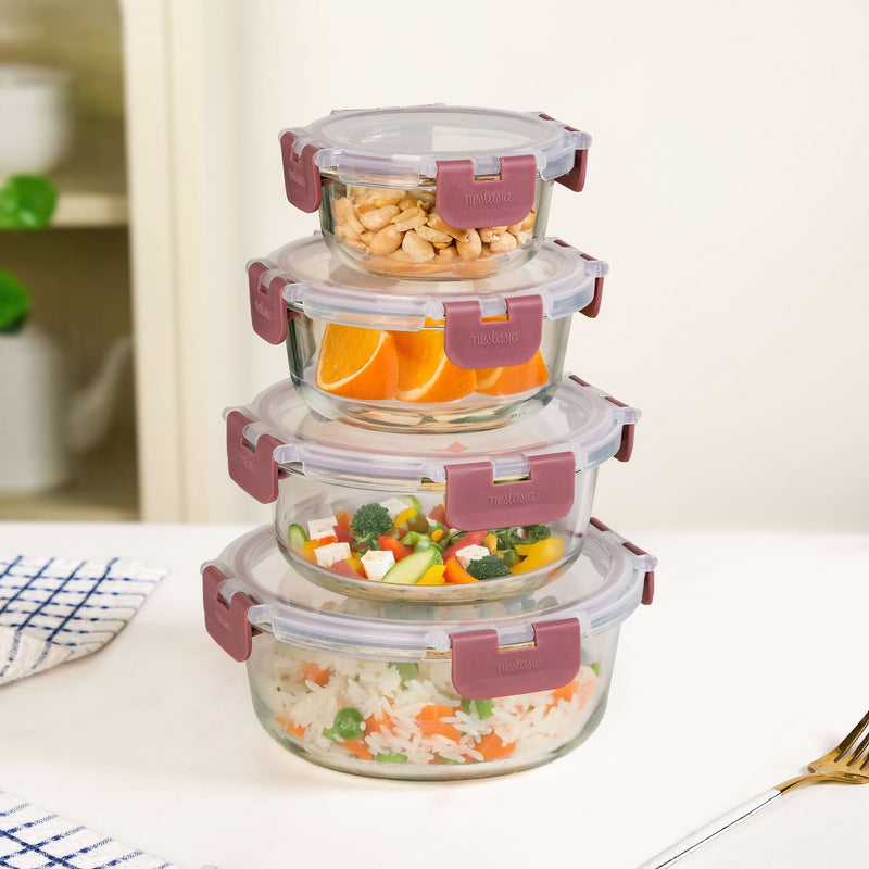 Nestro Pro Clip Lock Food Containers Set Of 4 Round Magenta 215ml 400ml 600ml 950ml Nestasia