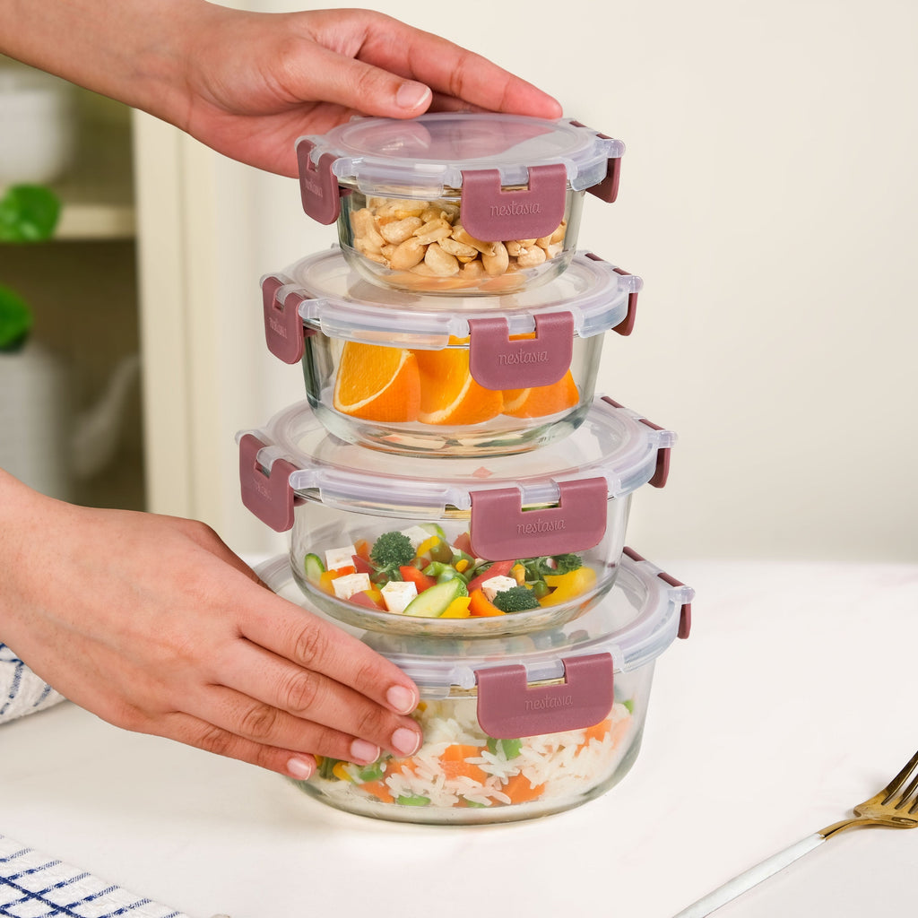 Nestro Pro Clip Lock Food Containers Set Of 4 Round Magenta 215ml 400ml 600ml 950ml Nestasia