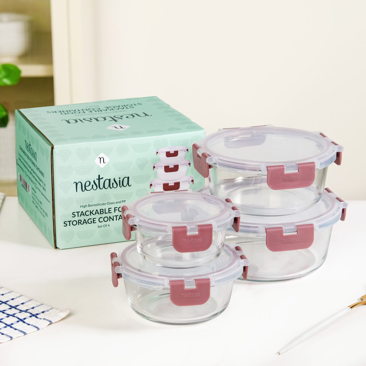 Nestro Pro Clip Lock Food Containers Set Of 4 Round Magenta 215ml 400ml 600ml 950ml Nestasia