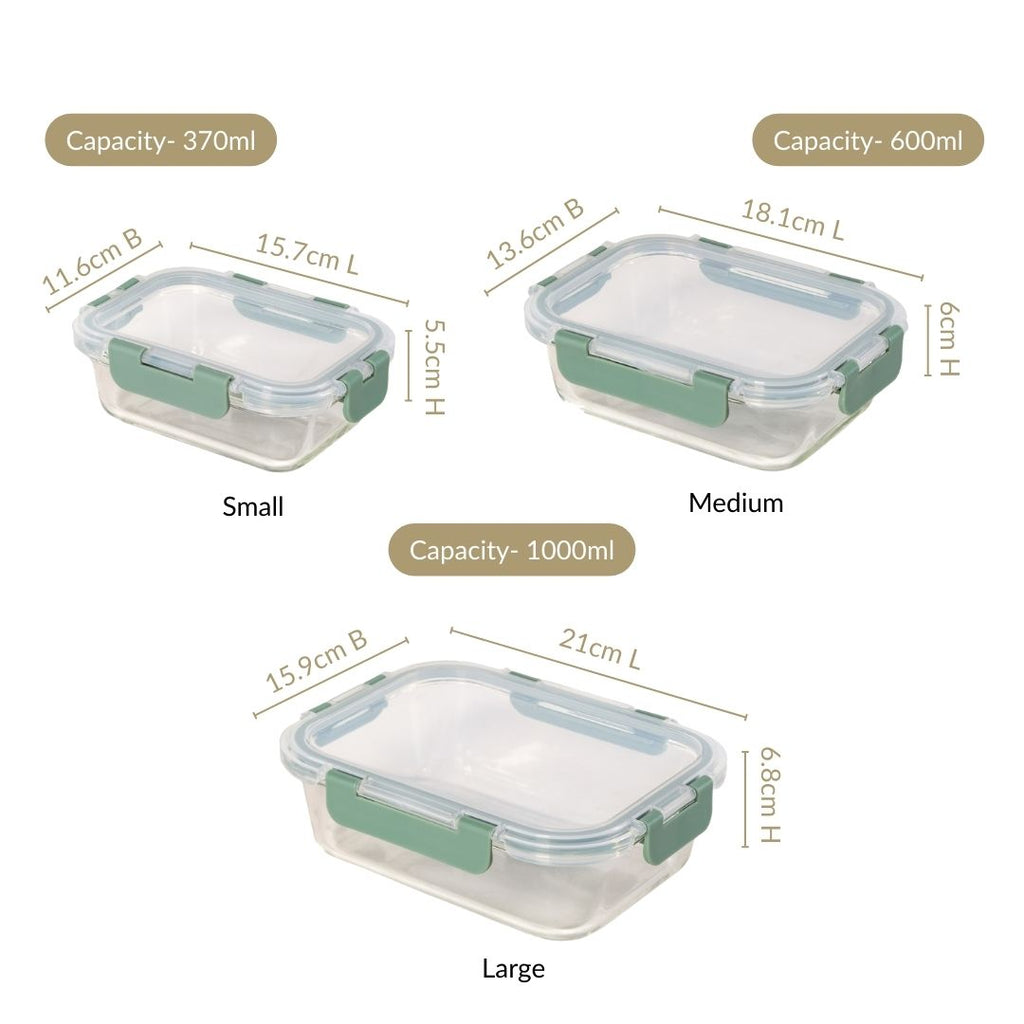 Nestro Lunch Box Set Of 3 Green S 370ml M 600ml L 1000ml Nestasia