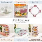 Nestro Pro Clip Lock Food Containers Set Of 4 Round Magenta 215ml 400ml 600ml 950ml Nestasia