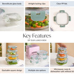 Nestro Airtight Clip Lock Containers Set Of 4 Square Sage Green 160ml 300ml 500ml 800ml Nestasia