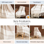 Neutral Greige Cotton Throw With Tassels Nestasia