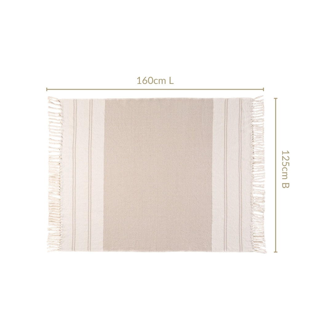 Neutral Greige Cotton Throw With Tassels Nestasia