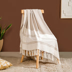 Neutral Greige Cotton Throw With Tassels Nestasia