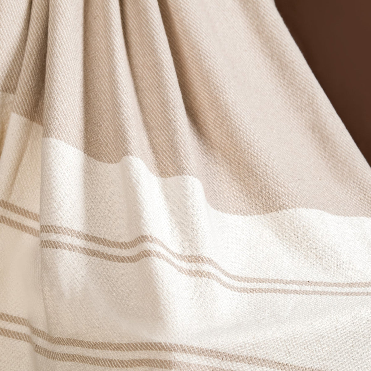 Neutral Greige Cotton Throw With Tassels Nestasia