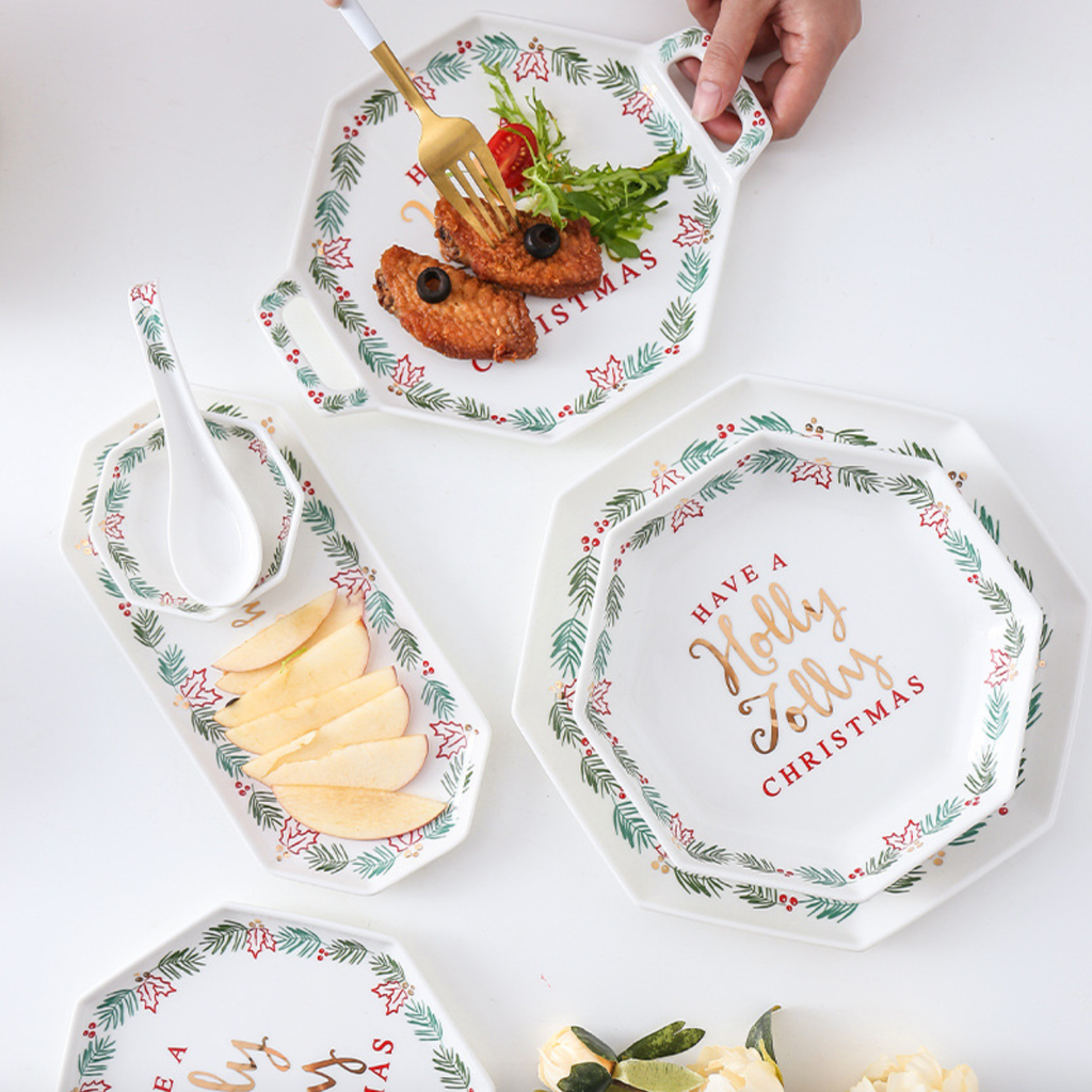 Ceramic Christmas Platter With Handle Nestasia