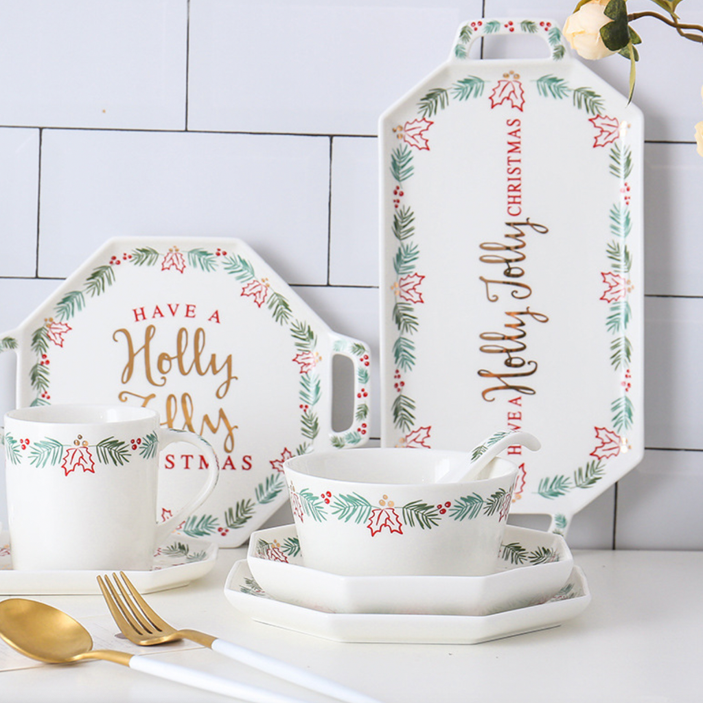 Ceramic Christmas Platter With Handle Nestasia