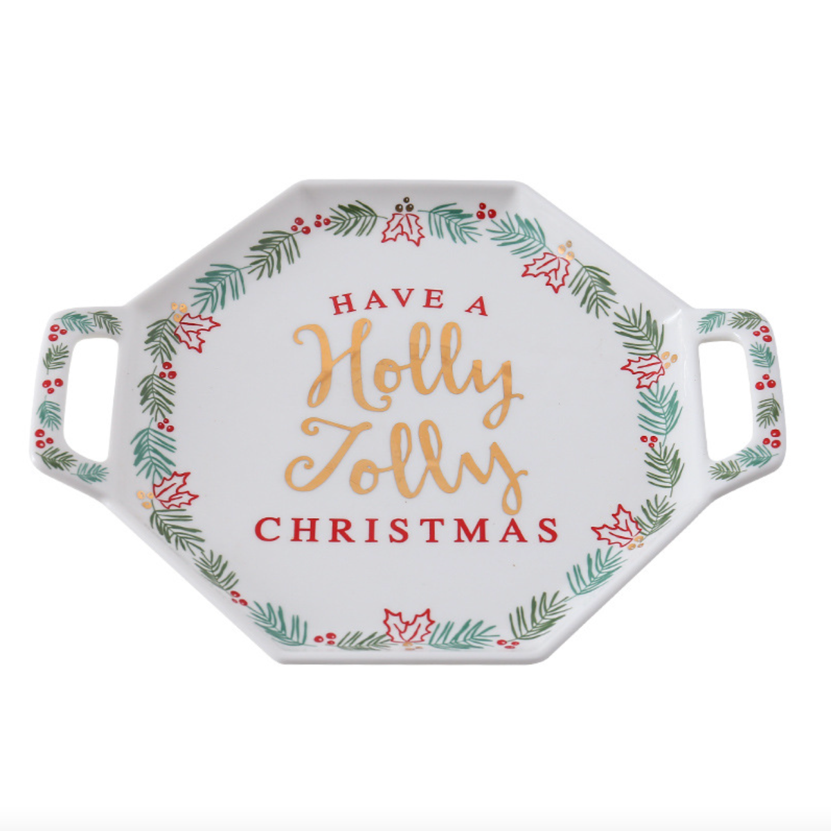 Ceramic Christmas Platter With Handle Nestasia