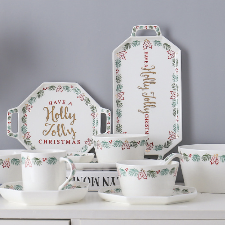 Ceramic Christmas Platter With Handle Nestasia