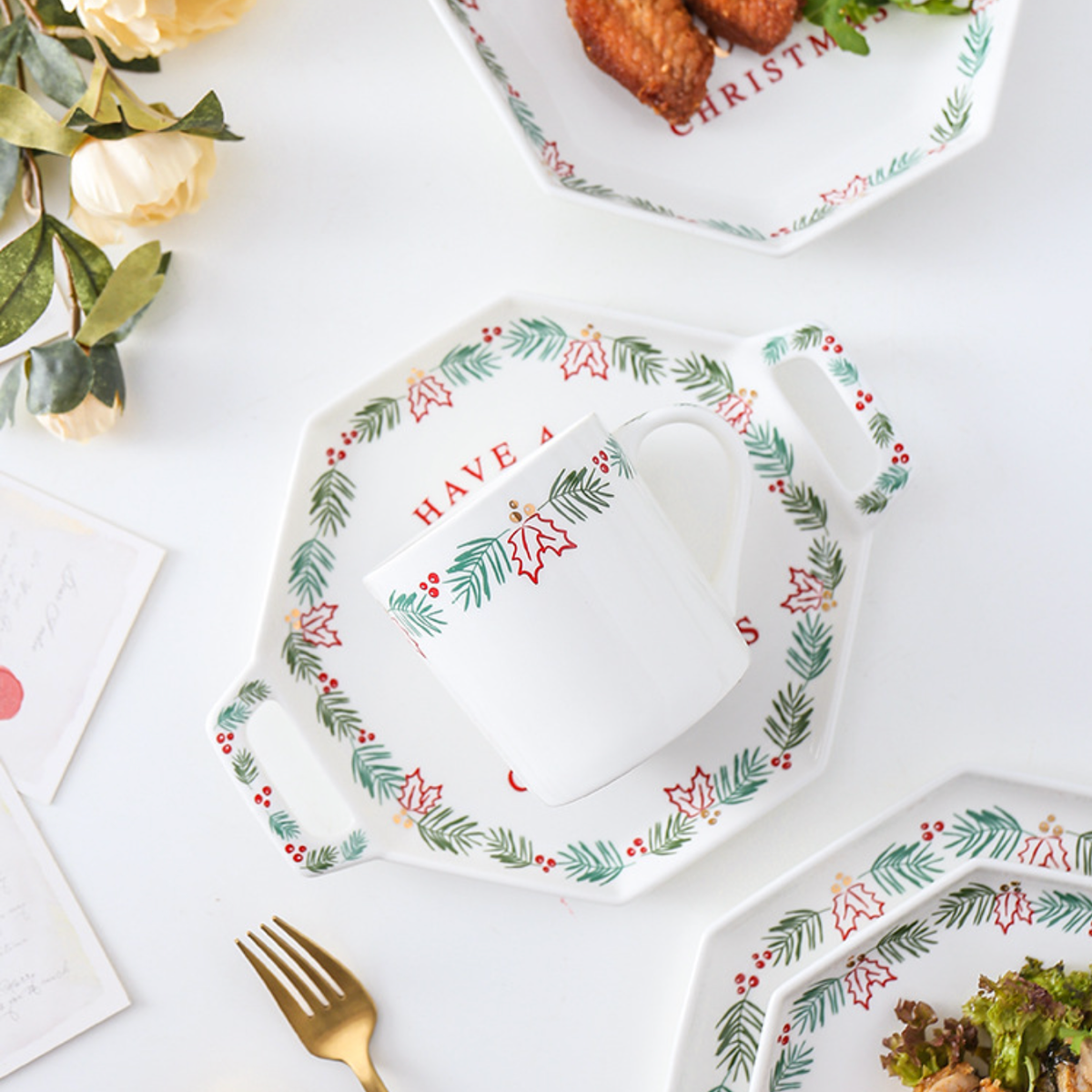 Ceramic Christmas Platter With Handle Nestasia