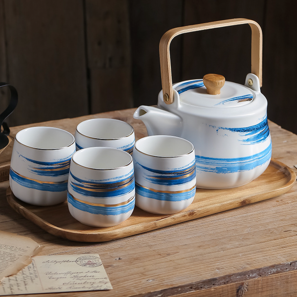 Blue Porcelain Tea Pot Set Nestasia