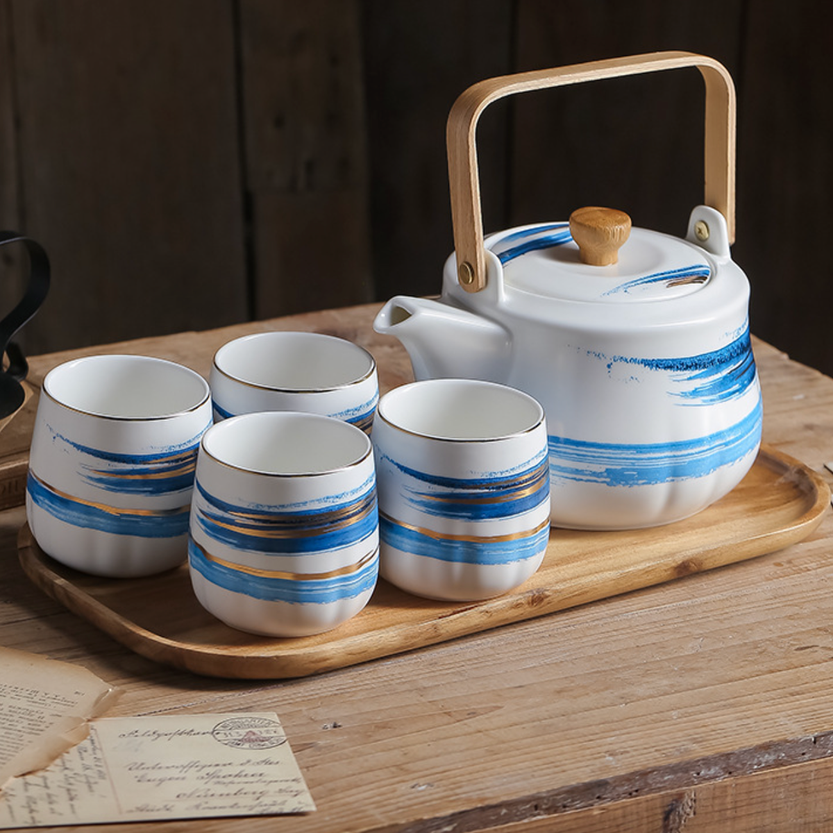 Blue Porcelain Tea Pot Set Nestasia