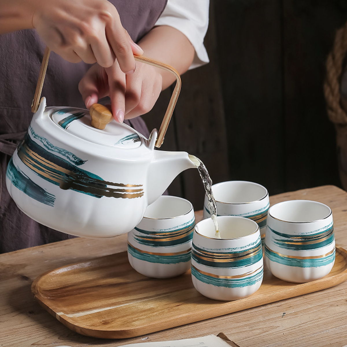 Green Porcelain Tea Pot Set Nestasia