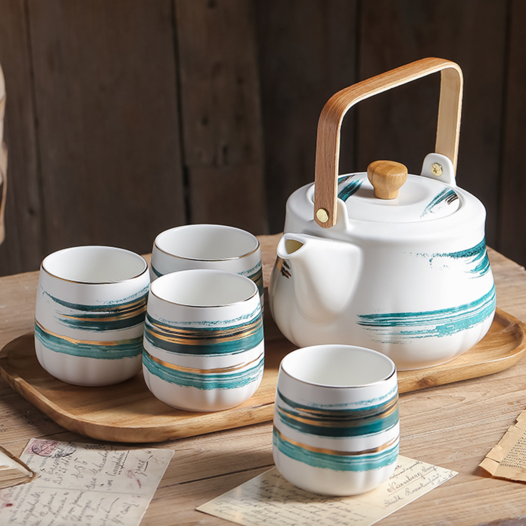 Green Porcelain Tea Pot Set Nestasia