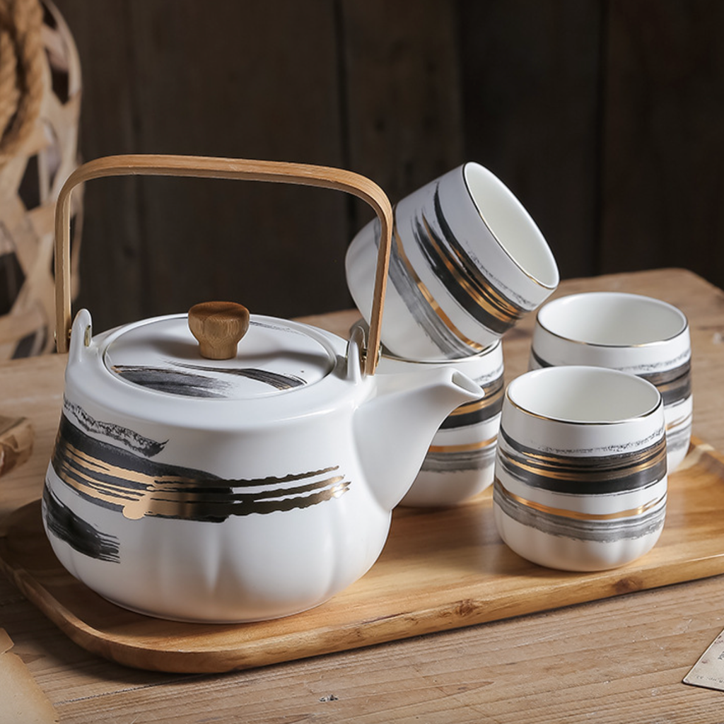 Black Porcelain Tea Pot Set Nestasia
