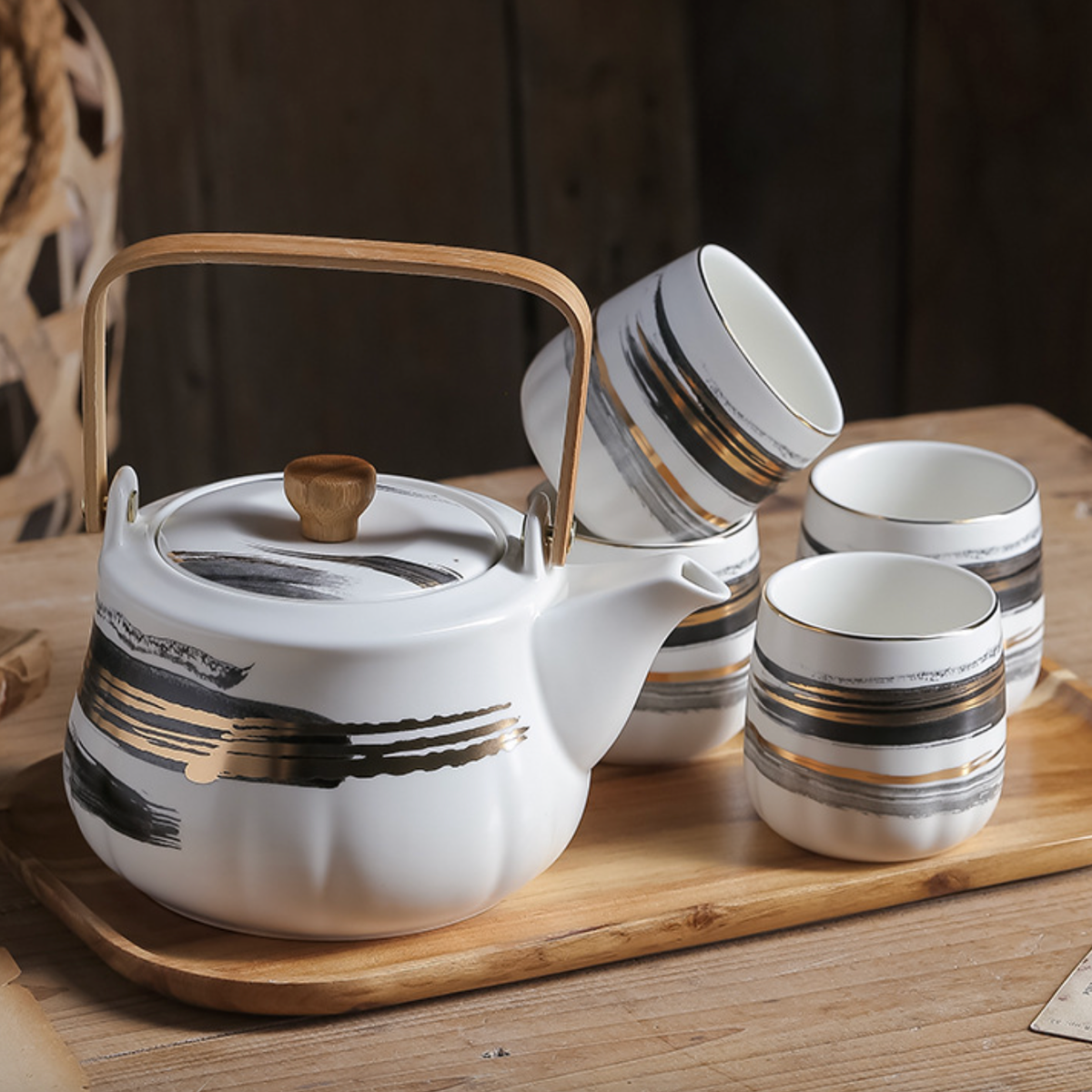 Black Porcelain Tea Pot Set Nestasia