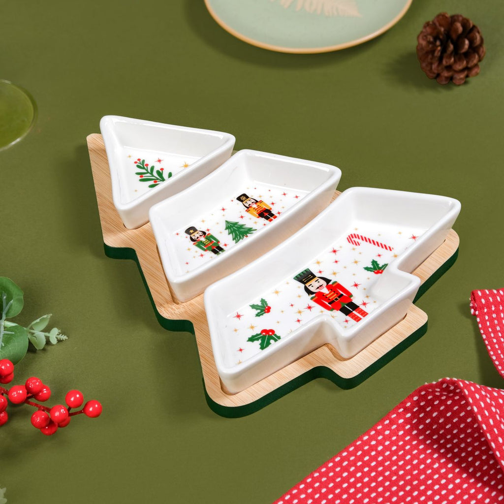 Nutcracker Tree Sectioned Platter Set Of 4 Nestasia