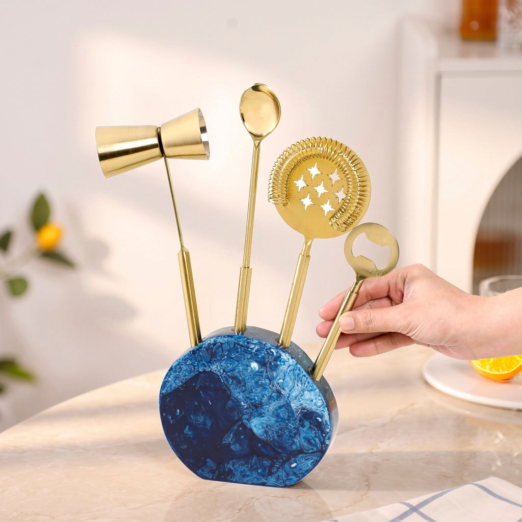 Galaxia Home Bar Tool Set Of 4 With Stand Nestasia