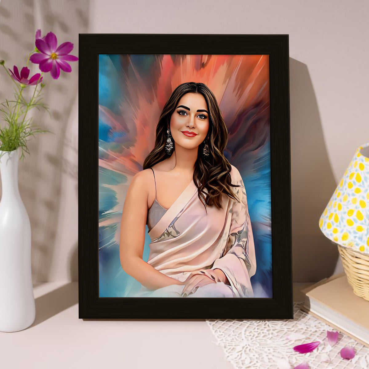 ArtX Handcrafted Oil Painting Photo Frame | Personalized Gift for Couple, Birthday Gift for Wife, Anniversary Gift Couple Special, Customized Photo Frame Gift for Girlfriend, Sister & Women, Set of 1 ArtX