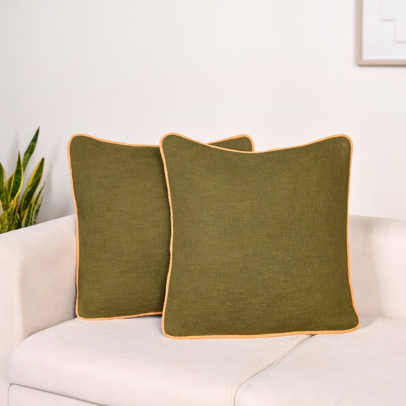Cotton Cushion Cover Set Of 2 Olive Nestasia