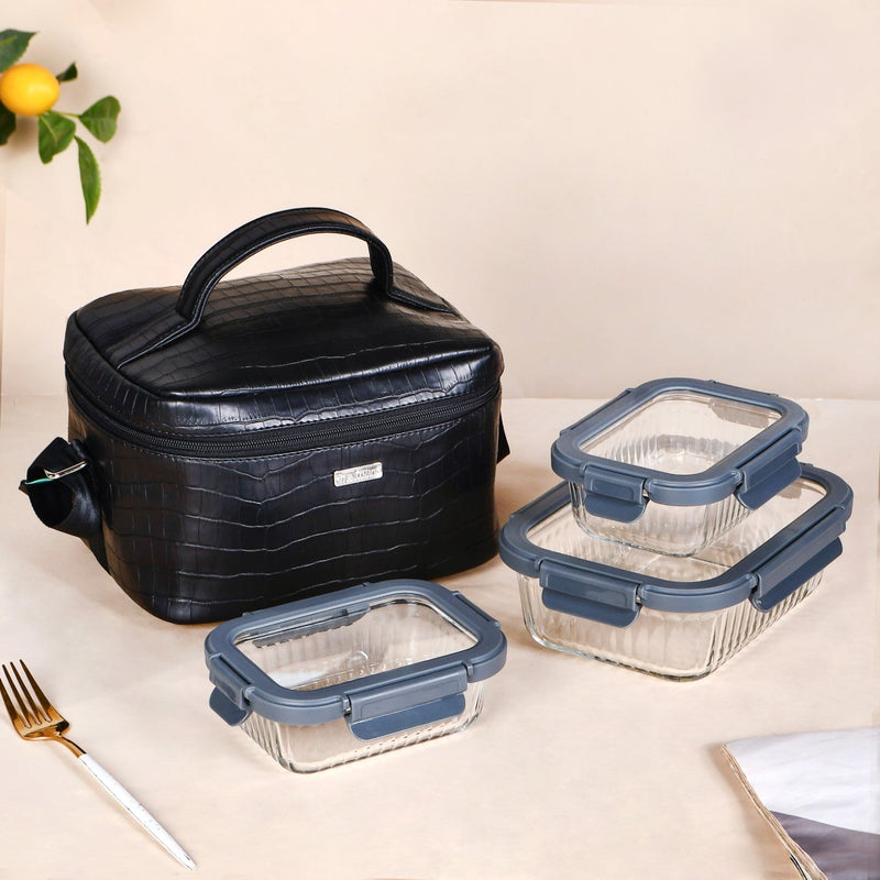 On The Go Lunch Bag Lunch Box Set In Faux Leather Nestasia