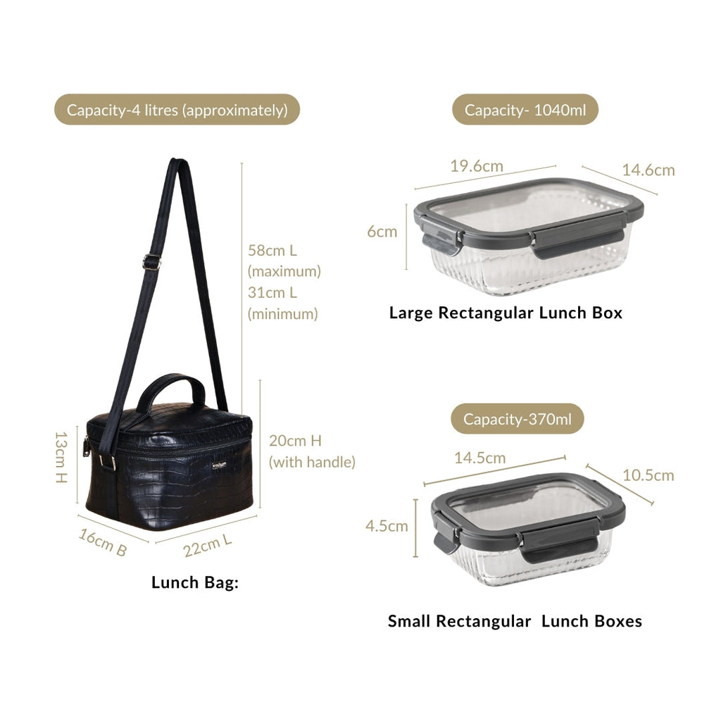 On The Go Lunch Bag Lunch Box Set In Faux Leather Nestasia