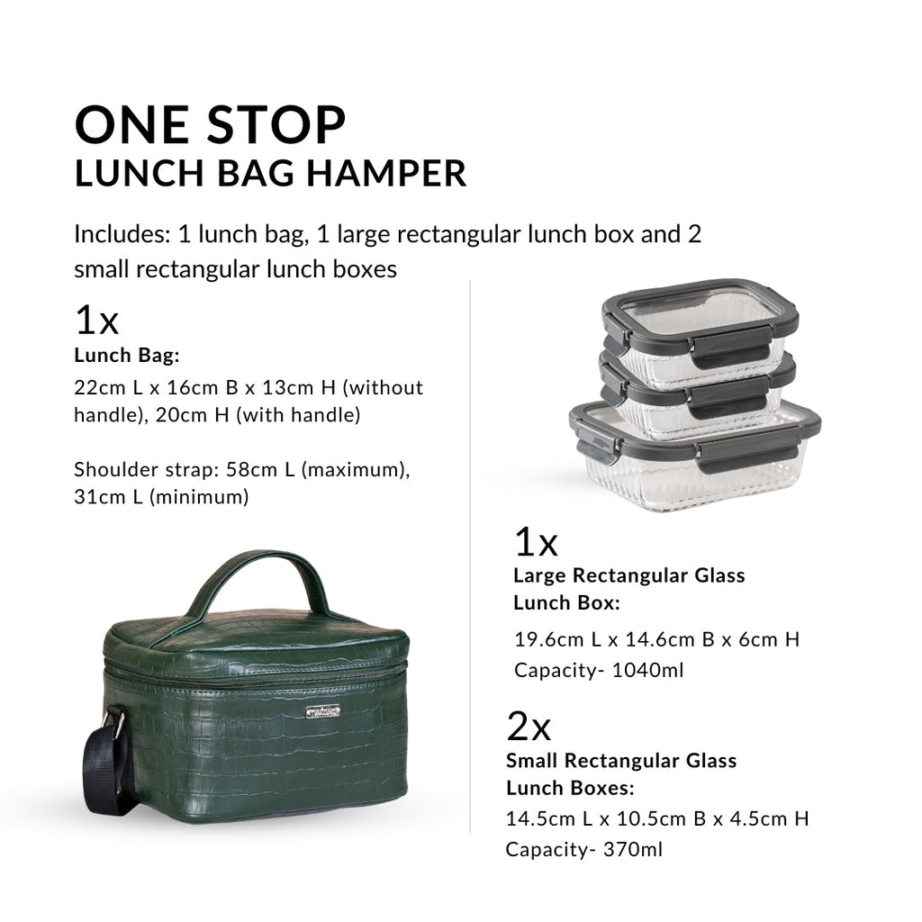 Set of 3 Lunch Box Lunch Bag Set Faux Leather Green Nestasia