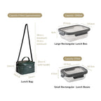 Set of 3 Lunch Box Lunch Bag Set Faux Leather Green Nestasia