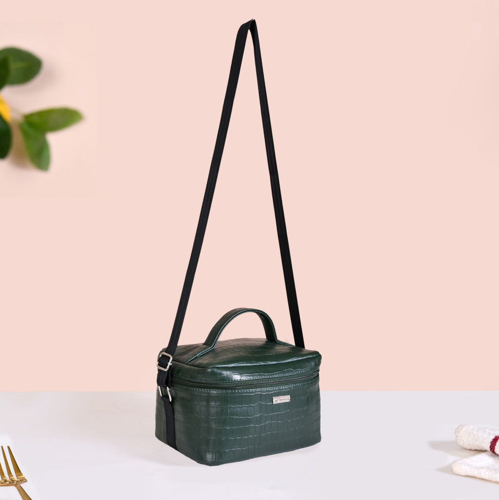 Set of 3 Lunch Box Lunch Bag Set Faux Leather Green Nestasia