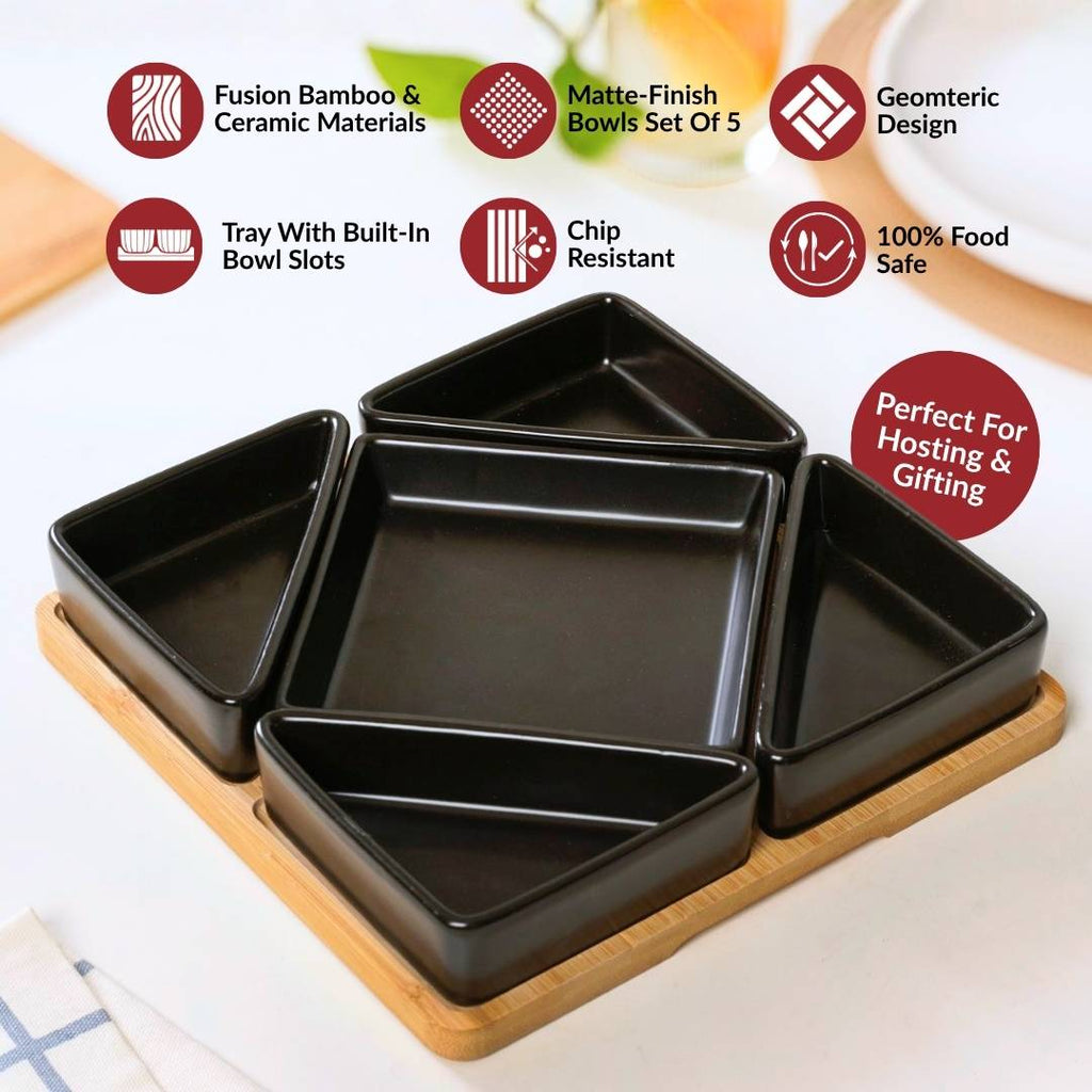 Geometric Matte Black Platter Set Of 6 Nestasia