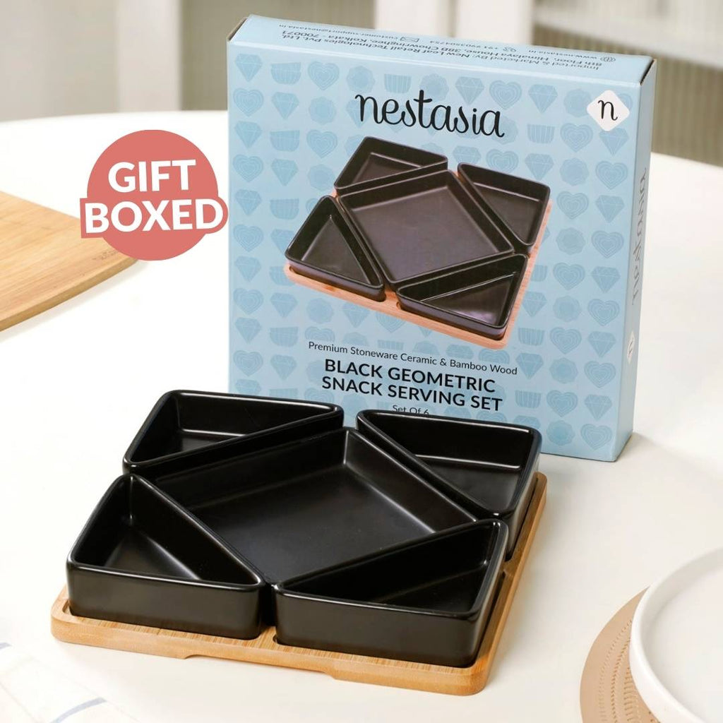 Geometric Matte Black Platter Set Of 6 Nestasia