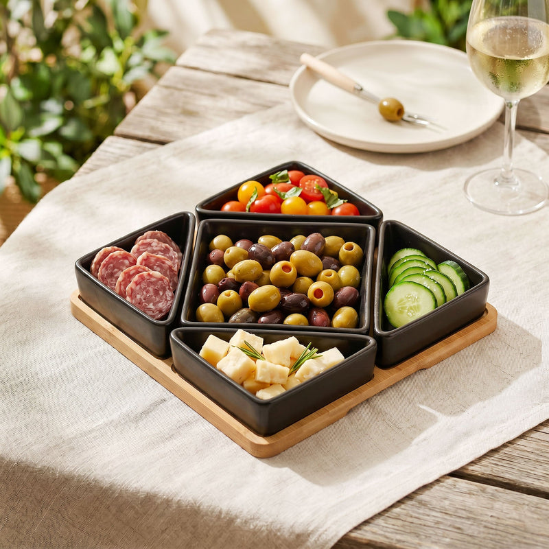 Geometric Matte Black Platter Set Of 6 Nestasia