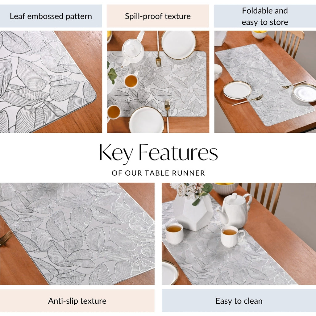 Opulent Leaf Silver Table Runner 91x35cm Nestasia