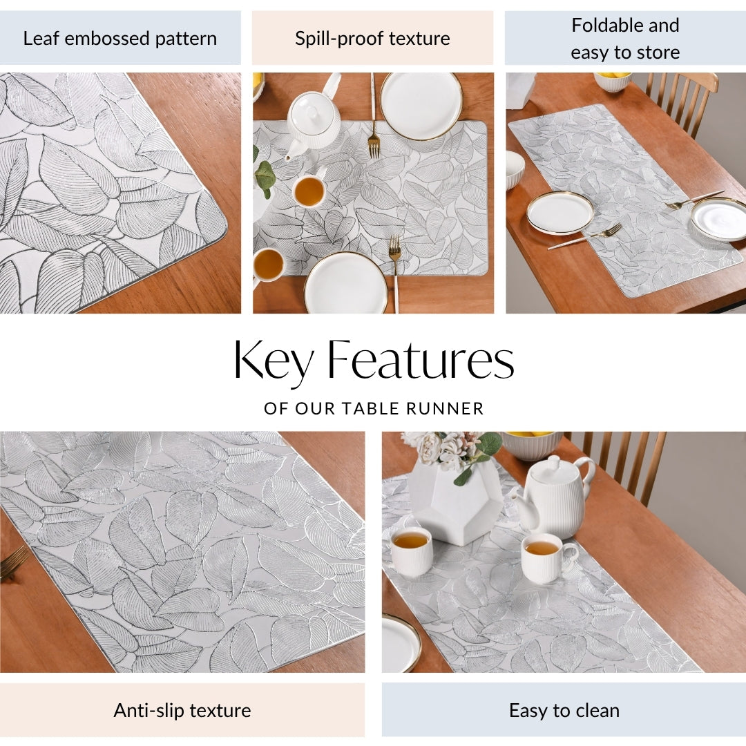 Opulent Leaf Silver Table Runner 91x35cm Nestasia