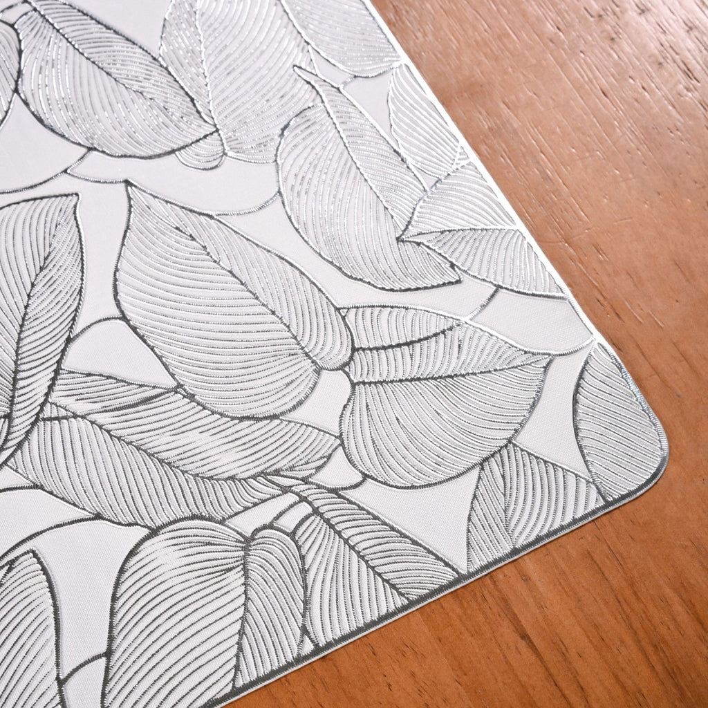 Opulent Leaf Silver Table Runner 91x35cm Nestasia